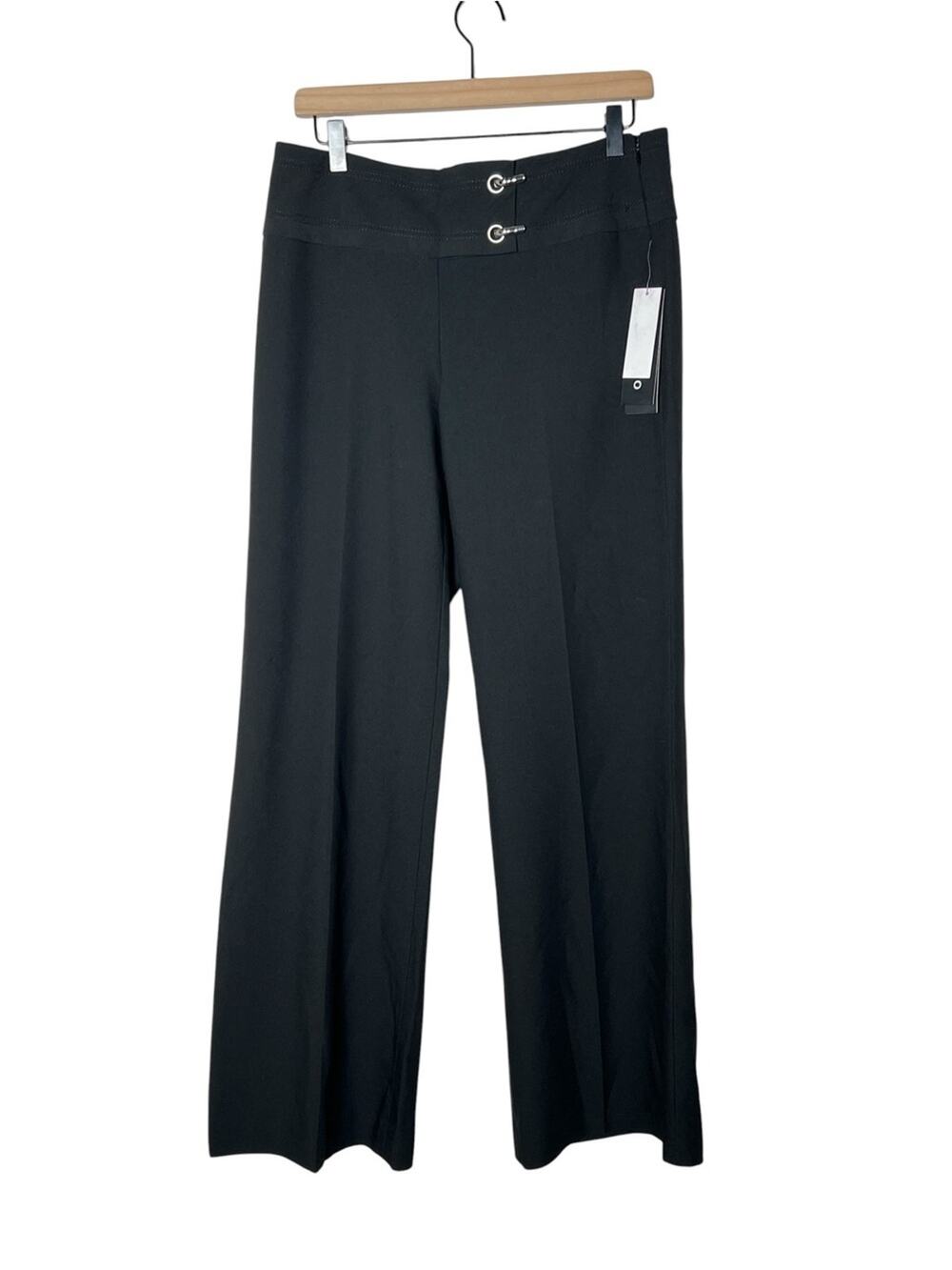 NWT Sharagano Black Wide-Leg Ponte Pants with Grommet Accent size 8 B120
